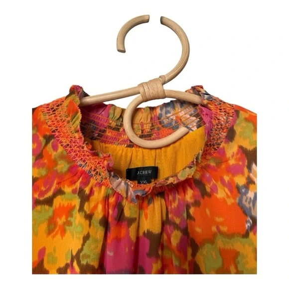 J Crew Smocked Waist Ruffle Sleeveless Maxi Flowy Orange Sunset Floral XXL NWOT - Picture 6 of 16